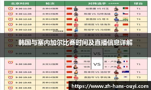 韩国与塞内加尔比赛时间及直播信息详解